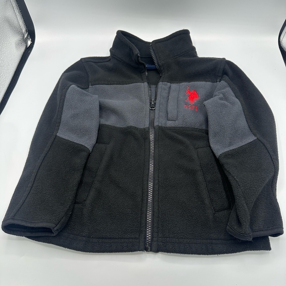 Polo Ralph Lauren Boys Black Fleece Zip Jacket Size 5/6 With Pockets